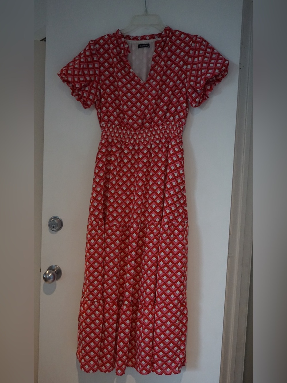 Fashion Nova Red and White Geometric Maxi Dress